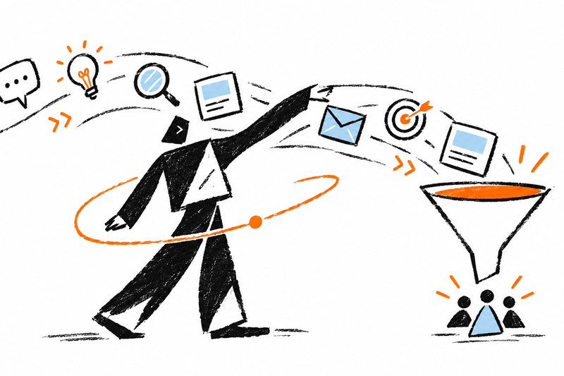 Paper Line Pesrson moving information into a funnel